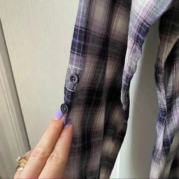 ROAR Western Button Front Shirt Joeley Purple Plaid Rhinestone Size XL - Picture 9 of 16